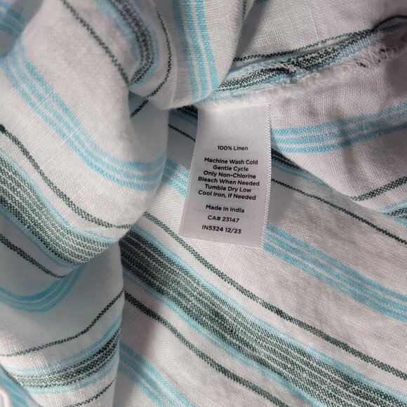Talbots Women White & Blue Striped Casual Linen Short Puff Sleeve Blouse Size M - Picture 3 of 8